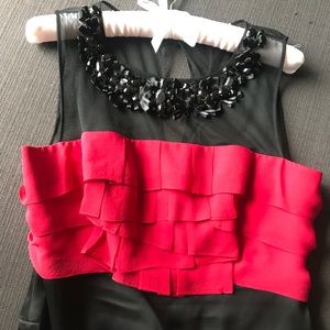 BCBGMaxAzria sleeveless dress w/ mesh jewel collar